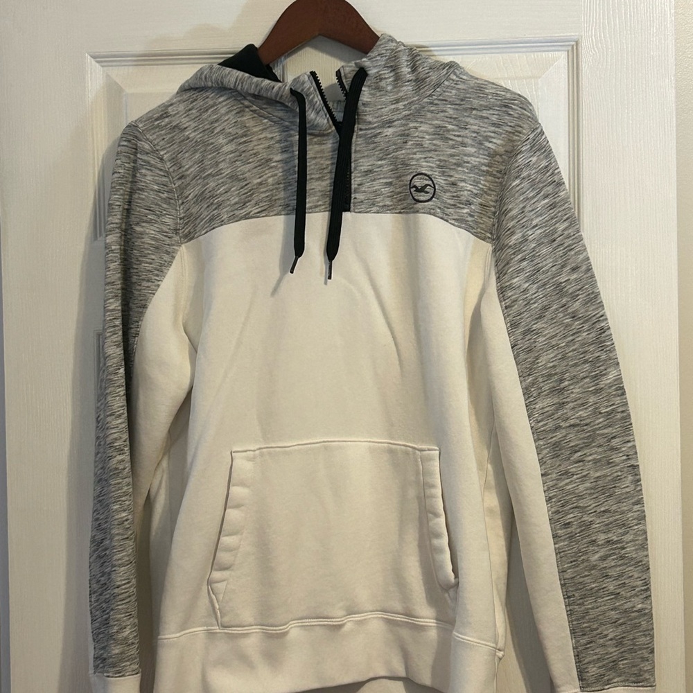 Hollister Heather Gray and White Zip-Up Hoodie